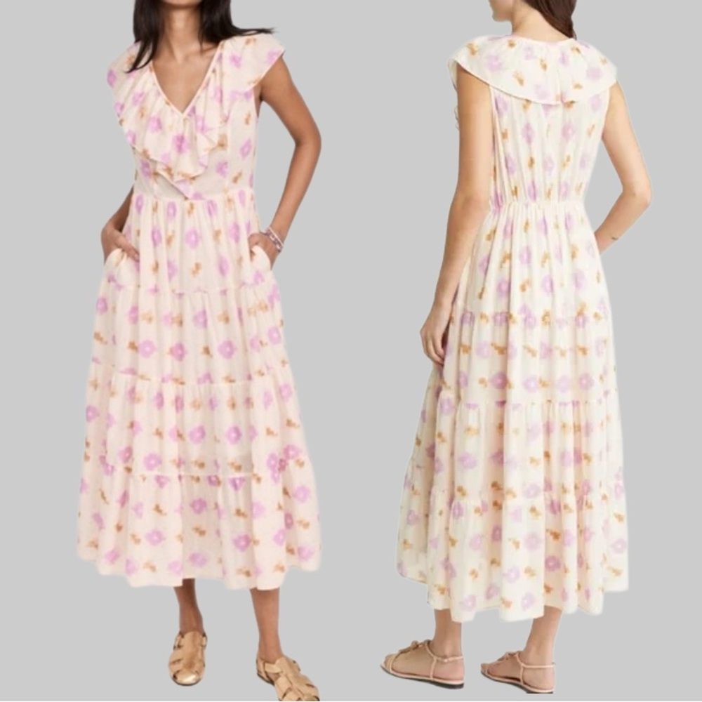 XIRENA Tatiana Ruffled Ikat Cotton Maxi Dress Tiered Sleeveless Boho XS